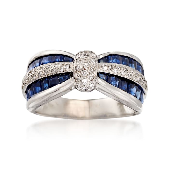 C. 1990 Vintage 1.75 ct. t.w. Sapphire and .35 ct. t.w. Diamond Bow Ring in 18kt White Gold