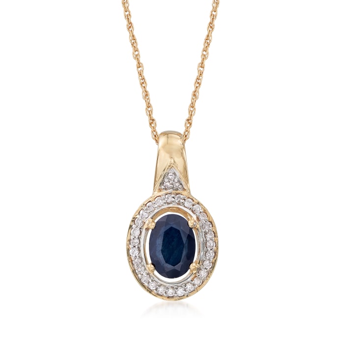 .90 Carat Sapphire and .14 ct. t.w. Diamond Pendant Necklace in 14kt Yellow Gold