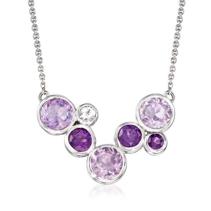 7.00 ct. t.w. Tonal Amethyst and .20 ct. t.w. White Topaz Bezel-Set Necklace in Sterling Silver