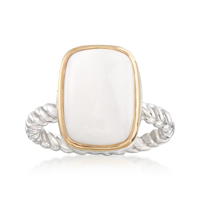 14x10mm White Agate Ring in Sterling Siver and 14kt Yellow Gold