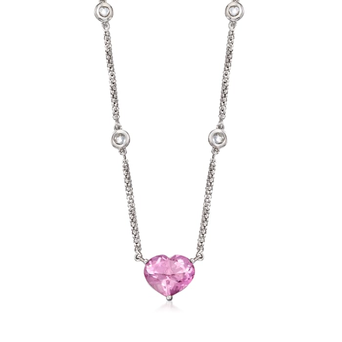 3.90 Carat Pink Quartz and .50 ct. t.w. White Topaz Heart Necklace in Sterling Silver