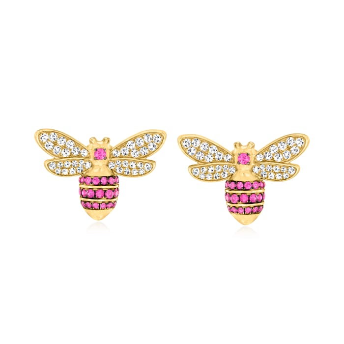 .80 ct. t.w. Ruby and .76 ct. t.w. Diamond Bumblebee Earrings in 14kt Yellow Gold