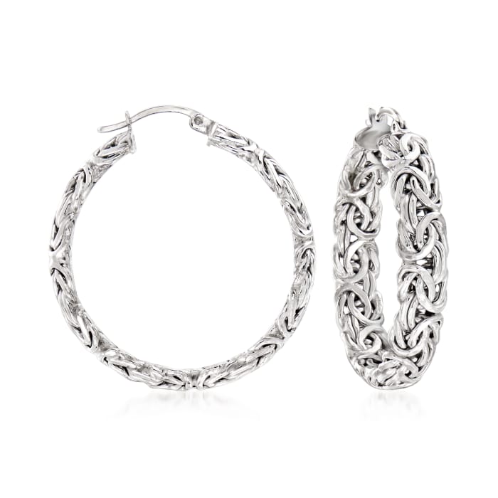 Sterling Silver Large Byzantine Hoop Earrings