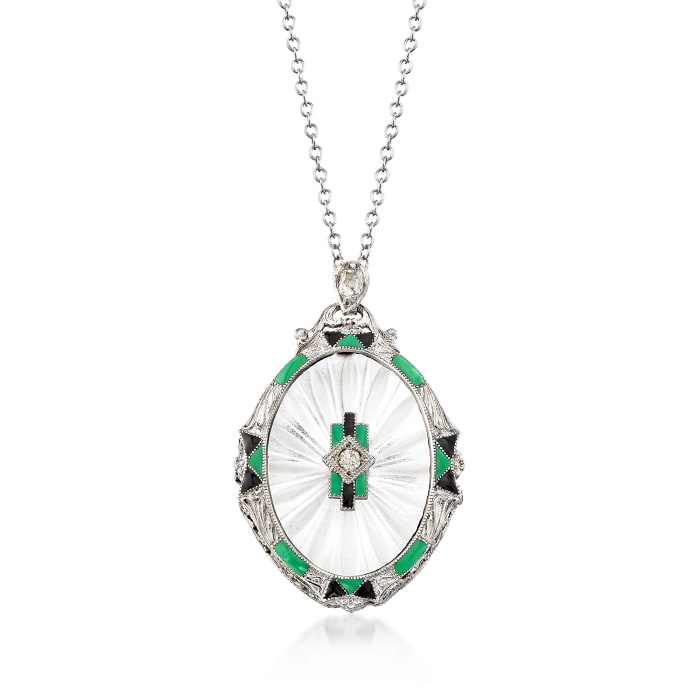 C. 1950 Vintage Rock Crystal and .12 ct. t.w. Diamond Pendant Necklace in 14kt White Gold