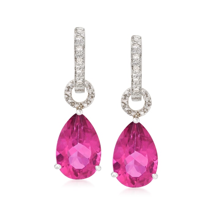 6.50 ct. t.w. Pink Topaz Removable Hoop Drop Earrings with Diamond Accents in Sterling Silver