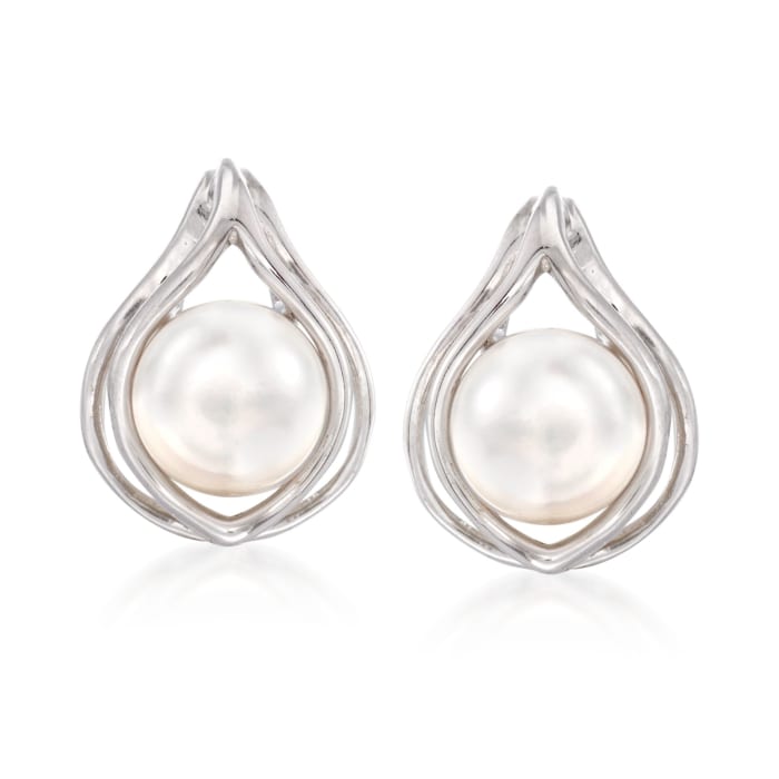9-9.5mm Cultured Pearl Teardrop Earrings in Sterling Silver