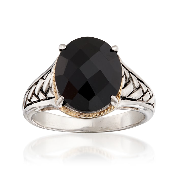 Black Onyx Braided Ring in Sterling Silver and 14kt Yellow Gold