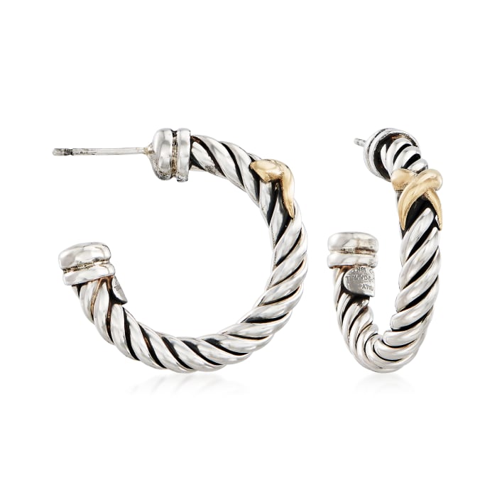 Phillip Gavriel &quot;Italian Cable&quot; Sterling Silver Hoop Earrings with 18kt Gold