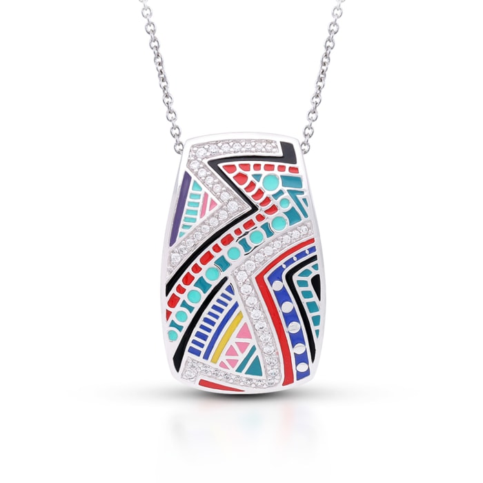 Belle Etoile &quot;Carnival&quot; Multicolored Enamel and 1.30 ct. t.w. CZ Pendant in Sterling Silver
