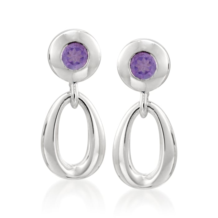 Zina Sterling Silver &quot;Contemporary&quot; .40 ct. t.w. Amethyst Oval-Link Drop Earrings