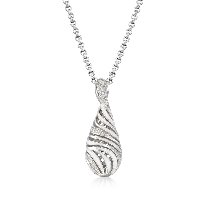 Belle Etoile &quot;Waverly&quot; White Enamel and .30 ct. t.w. CZ Pendant in Sterling Silver