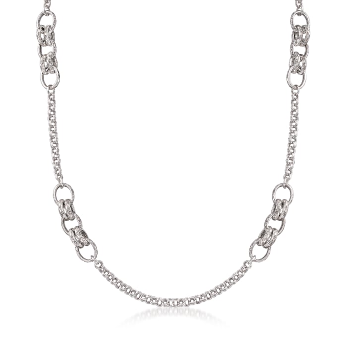 Italian Sterling Silver Long Mixed-Link Necklace