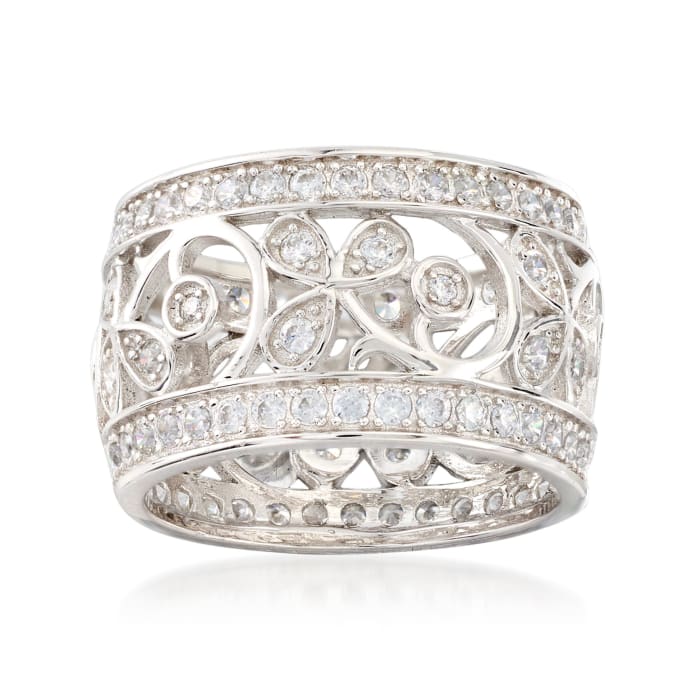 1.35 ct. t.w. CZ Open-Space Floral Eternity Band in Sterling Silver