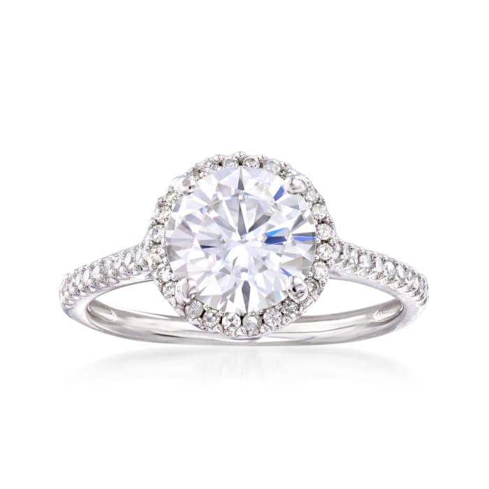 1.90 Carat Moissanite Solitaire and .23 ct. t.w. Diamond Engagement Ring in 14kt White Gold
