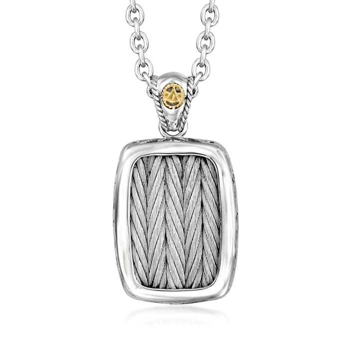 ALOR Men's Gray Stainless Steel Cable Pendant Necklace with 18kt Yellow Gold