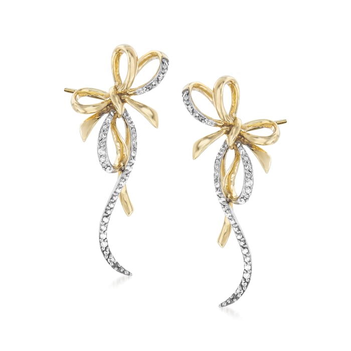 .20 ct. t.w. Diamond Bow Earrings in 14kt Yellow Gold