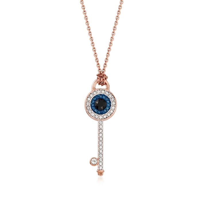 Swarovski Crystal Evil Eye Key Pendant Necklace in Rose Gold-Plated Metal