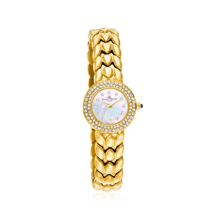 C. 1990 Vintage Baume & Mercier 1.10 ct. t.w. Diamond Watch with Synthetic Sapphire Accent in 18kt Yellow Gold