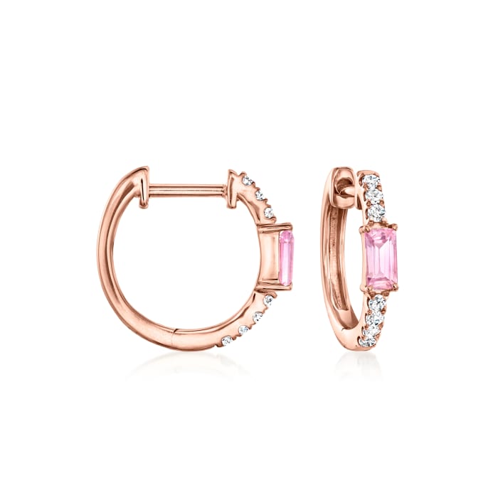 .20 ct. t.w. Pink Sapphire and .11 ct. t.w. Diamond Huggie Hoop Earrings in 14kt Rose Gold