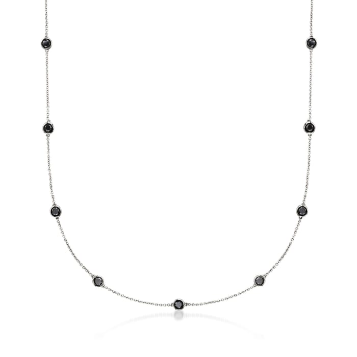 3.00 ct. t.w. Black Diamond Station Necklace in 14kt White Gold