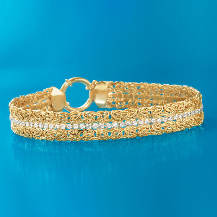 3.00 ct. t.w. CZ Byzantine Bracelet in 18kt Gold Over Sterling | Ross ...