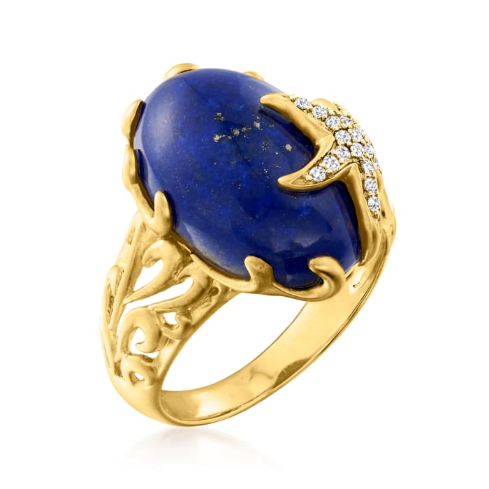 Lapis and .10 ct. t.w. Diamond Starfish Ring in 18kt Gold Over Sterling ...