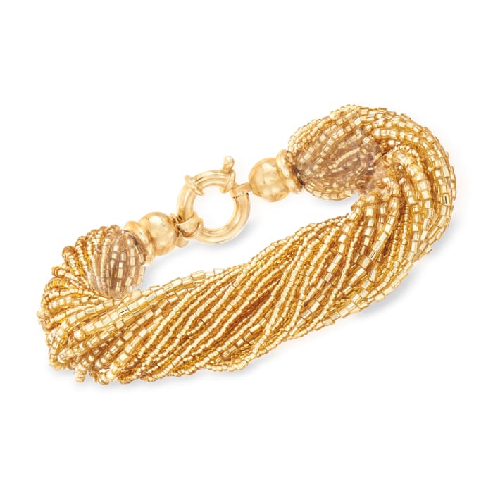 Italian Golden Murano Glass Bead Torsade Bracelet with 18kt Gold Over Sterling