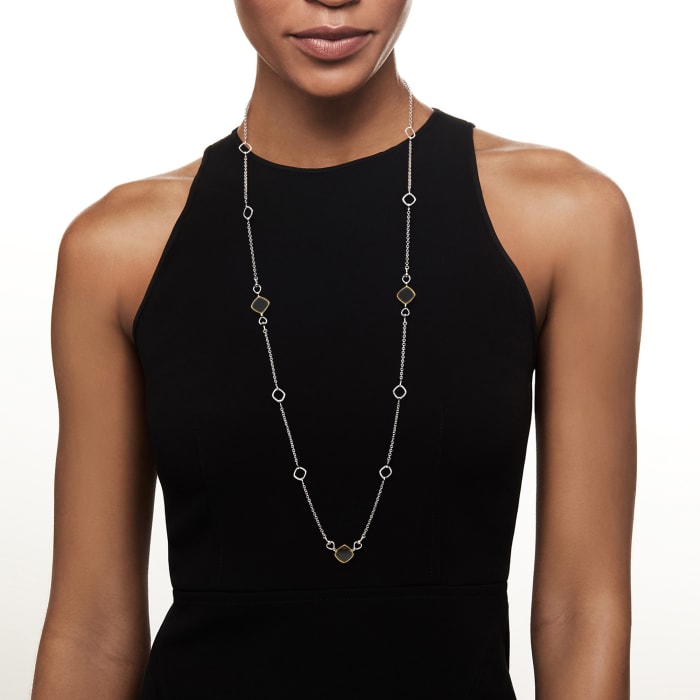 Judith Ripka &quot;Eternity&quot; Black Onyx Station Necklace in Sterling Silver with 18kt Yellow Gold 36-inch