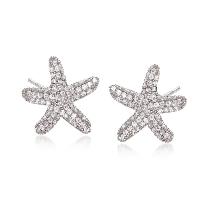 .76 ct. t.w. CZ Starfish Earrings in Sterling Silver