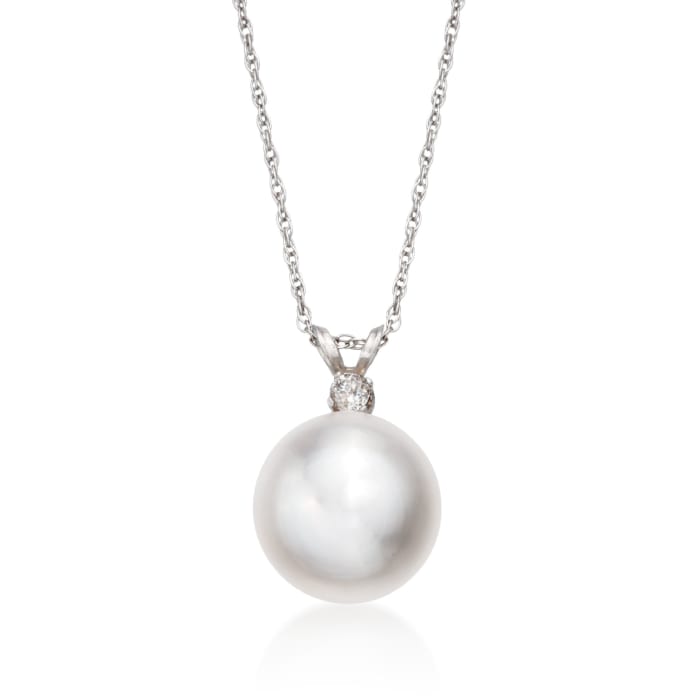 11mm Cultured Pearl Pendant Necklace with Diamond in 14kt White Gold ...