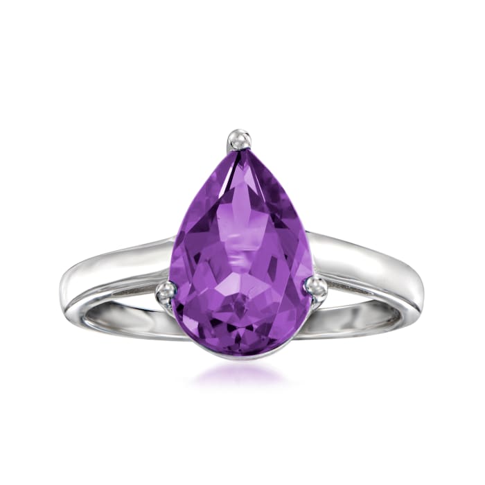 2.80 Carat Pear-Shaped Amethyst Ring in Sterling Silver