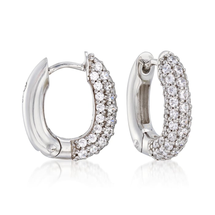 Belle Etoile &quot;Pave&quot; 1.50 ct. t.w. CZ Squared Hoop Earrings in Sterling Silver