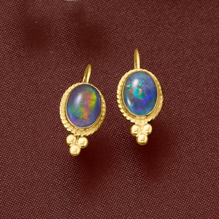 Blue Opal Triplet Drop Earrings in 14kt Yellow Gold | Ross-Simons