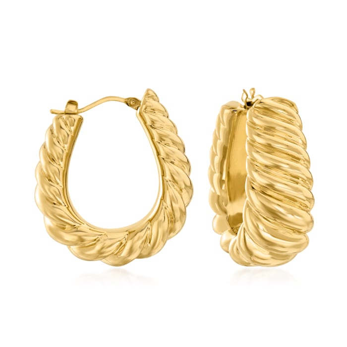 Italian Andiamo 14kt Yellow Gold Over Resin Ribbed Hoop Earrings. 1 ...