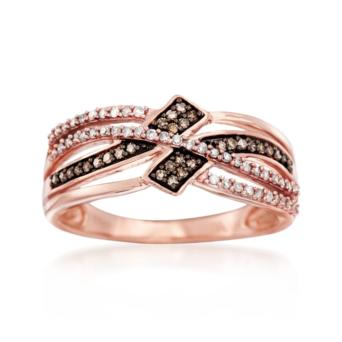 .25 ct. t.w. Champagne and White Diamond Crisscross Ring in 14kt Rose Gold