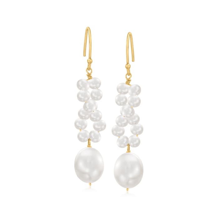 3-9mm Cultured Pearl Drop Earrings in 18kt Gold Over Sterling | Ross-Simons