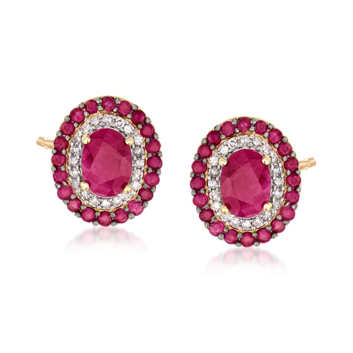 2.70 ct. t.w. Ruby and .24 ct. t.w. Diamond Earrings in 14kt Yellow Gold