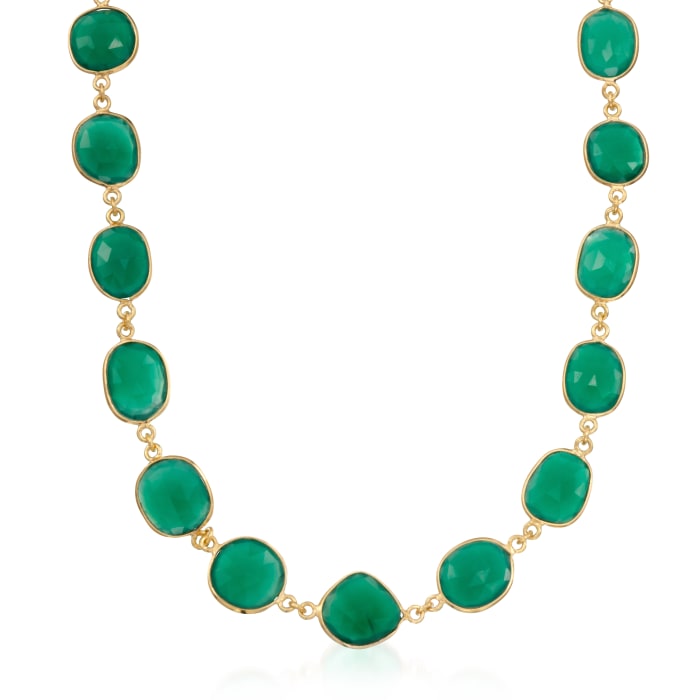 Green Onyx Necklace in 14kt Gold Over Sterling Silver