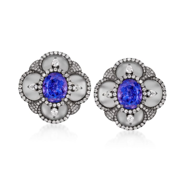 6.75 ct. t.w. Tanzanite and 1.86 ct. t.w. Diamond Earrings in 18kt White Gold
