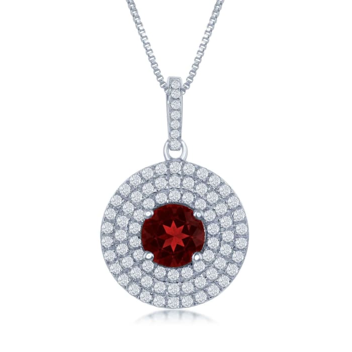 1.60 Carat Garnet and .75 ct. t.w. White Topaz Pendant Necklace in Sterling Silver