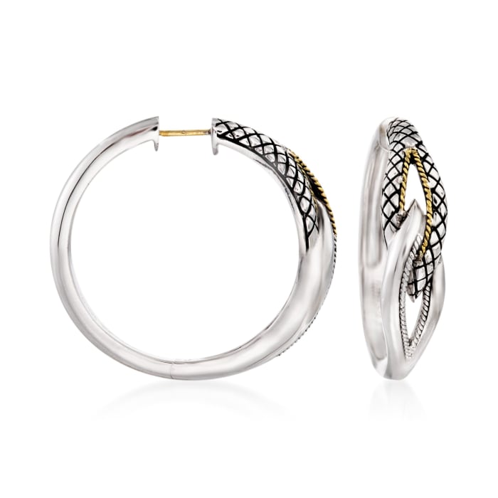 Andrea Candela &quot;Conexion&quot; Sterling Silver Hoop Earrings with 18kt Yellow Gold
