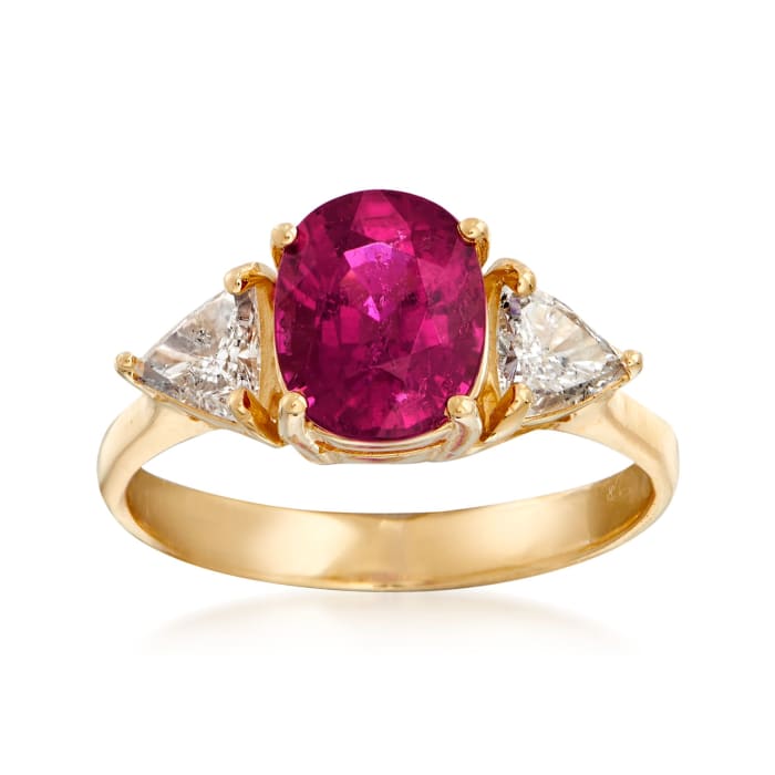 C. 1990 Vintage 2.05 Carat Rubellite and .75 ct. t.w. Diamond Ring in 14kt Yellow Gold