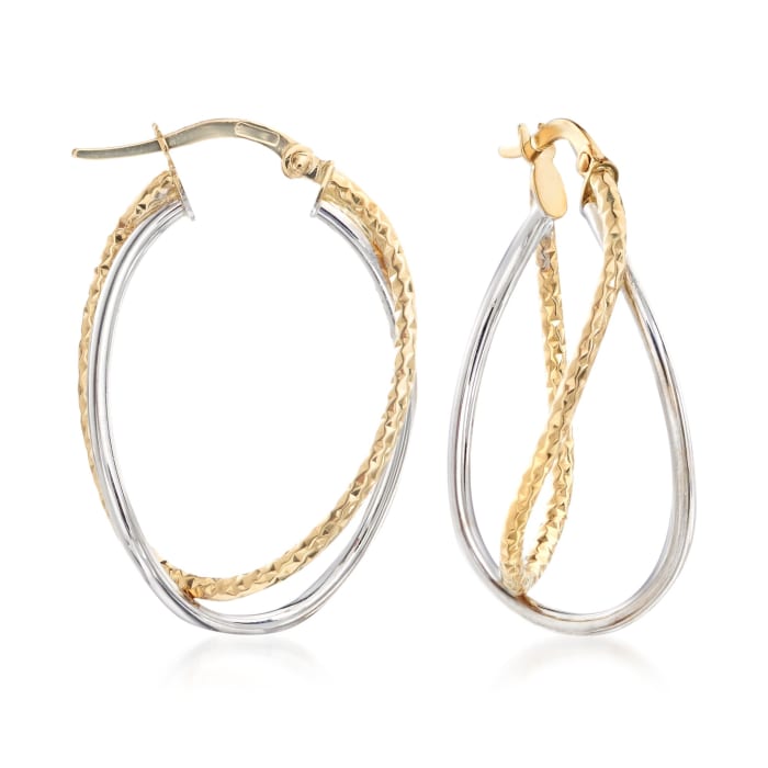 Italian 18kt Two-Tone Gold Overlapping Double Hoop Earrings