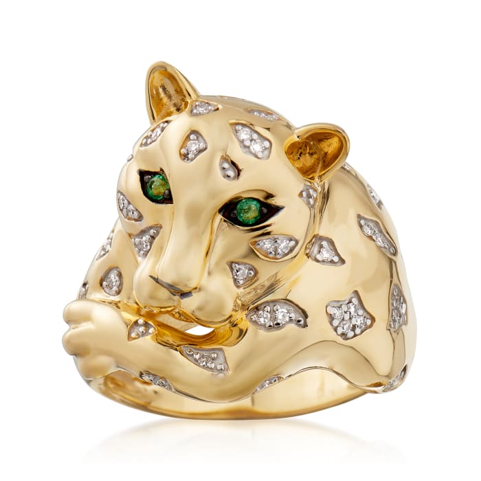.10 ct. t.w. Diamond Cheetah Ring with Chrome Diopside Accents in 18kt Gold Over Sterling