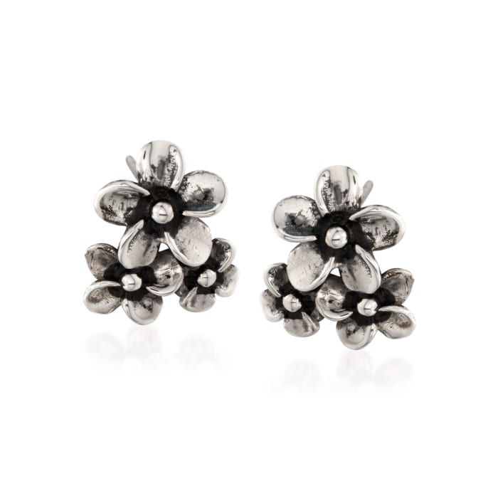 Zina Sterling Silver &quot;Hibiscus&quot; Floral Cluster Earrings