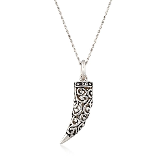 Sterling Silver Openwork Horn Pendant Necklace