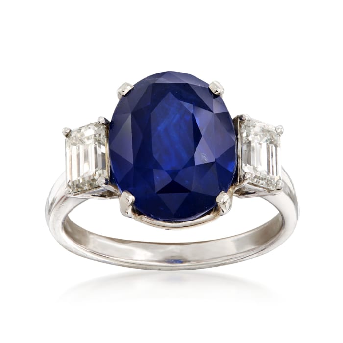 C. 1990 Vintage 6.92 Carat Sapphire and 1.05 ct. t.w. Diamond Ring in Platinum