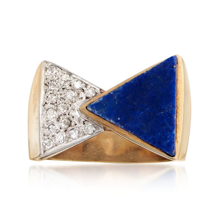 C. 1960 Vintage Lapis and .20 ct. t.w. Diamond Triangle Ring in 14kt Yellow Gold