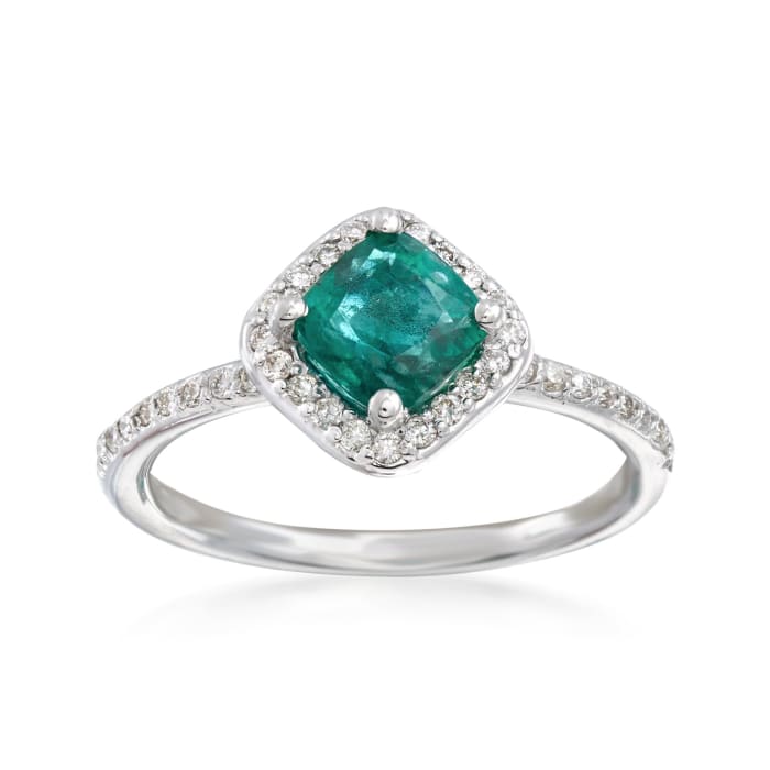 1.00 Carat Emerald and .25 ct. t.w. Diamond Ring in 14kt White Gold