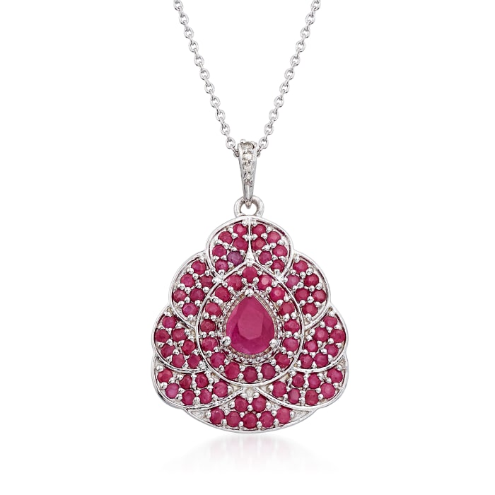 4.30 ct. t.w. Ruby Pendant Necklace with Diamond Accents in Sterling Silver